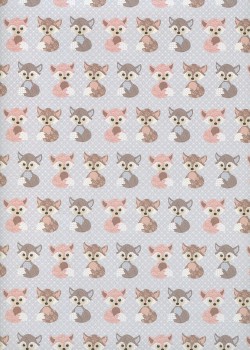 Les renardeaux fond gris à pois (50x70)
