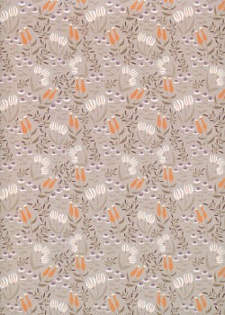 "Botanica" floral orange et blanc fond beige (50x70)