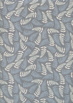 "Botanica" fougères blanches et bleues fond bleu (50x70)