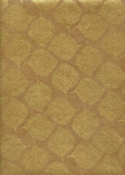 Papier lokta empreinte de feuilles or fond havane (50x75)