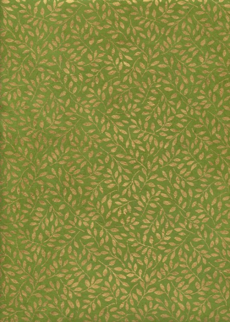 Papier lokta rameaux or fond vert printemps (50x75)