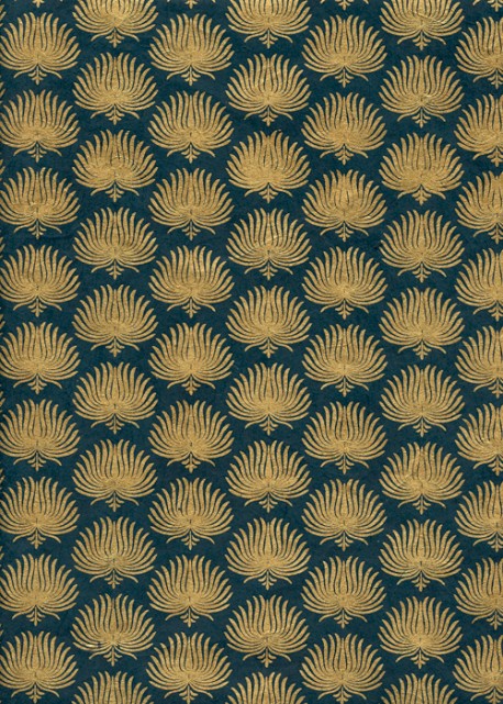 Papier lokta palmes or fond bleu paon (50x75)