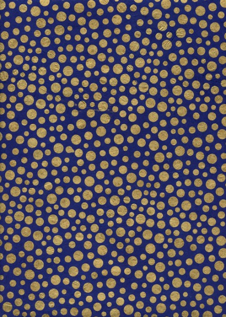 Papier lokta les cercles or sur fond bleu vif (50x75)