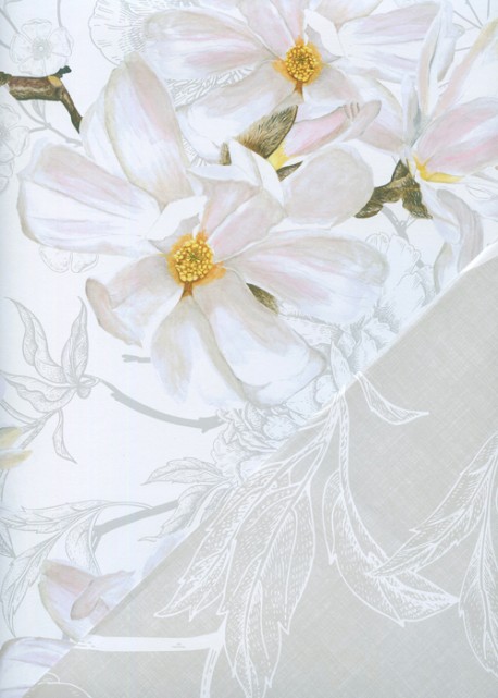 Recto verso "Magnolia blanc / floral blanc et gris" (68x98)