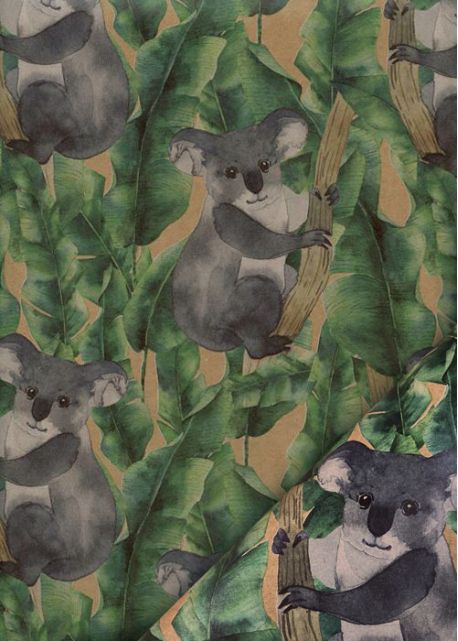 Les koalas fond vert et beige (68,5x98)