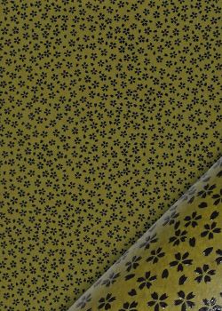 Sakura laqué noir fond vert olive (48x65)