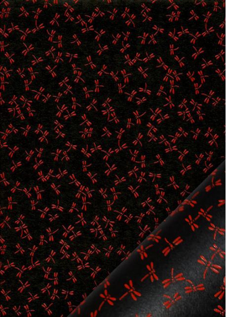 Libellules laquées rouges fond noir (48x65)
