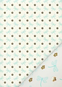 "Planche de libellules" menthe et or vif (50x65)