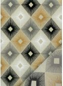 "Losanges" noirs gris blancs et or sur fond lin (50x70)