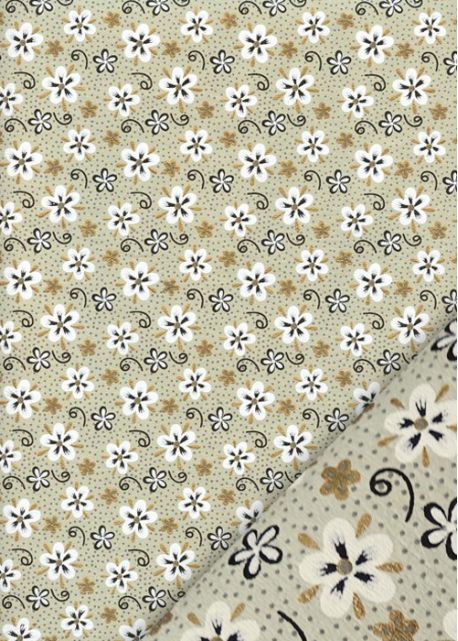 Fleurs blanches noires et or sur fond lin (50x70)