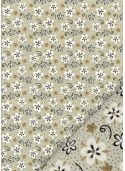 Fleurs blanches noires et or sur fond lin (50x70)