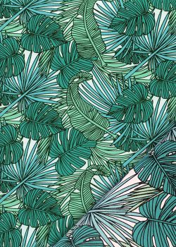 Feuilles exotiques ambiance émeraude (50x70)
