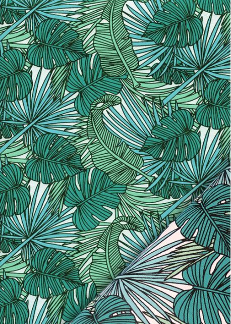 Feuilles exotiques ambiance émeraude (50x70)