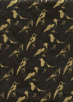 Lokta profils d'oiseaux or fond noir (50x75)