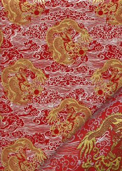 Lokta dragons dorés sur fond argent et rouge (47x72)