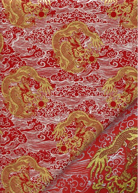 Lokta dragons dorés sur fond argent et rouge (47x72)