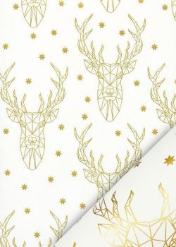 Têtes de cerfs or sur fond strié blanc (68,5x98)