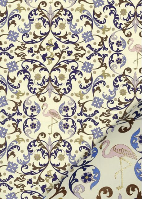 Fenicottero tons bleu réhaussé or (70x100)