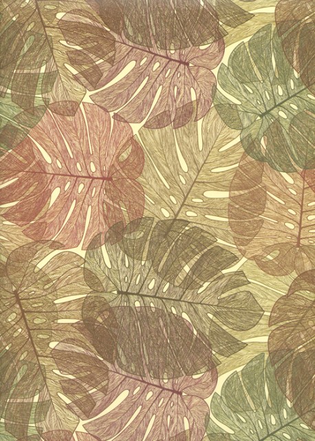 Les feuilles ambiance verte et bordeaux (50x68)