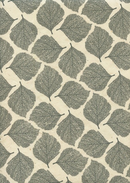 Papier lokta empreinte de feuilles gris fond naturel (50x75)