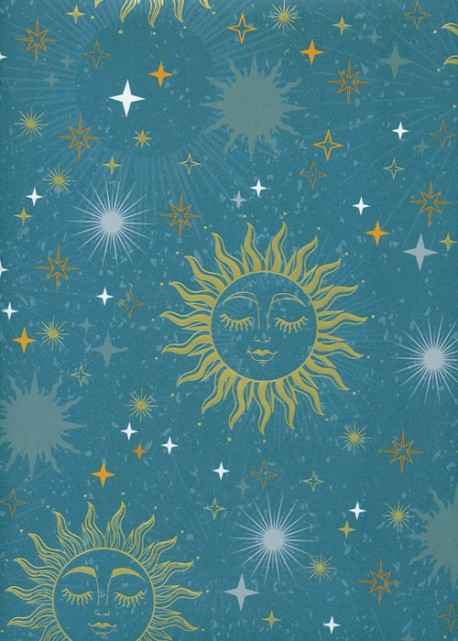 Soleils et étoiles or fond bleu (68x98)
