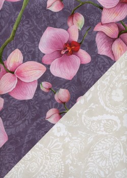 Recto verso "Orchidée rose / cachemire blanc fond gris" (68x98)