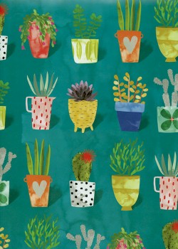 Recto verso "Les pots fleuris / fleurs stylisées vertes" (50x70)