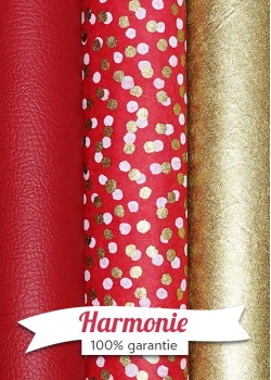 HARMONIE TRIO Pois superposés or et rose fond rouge