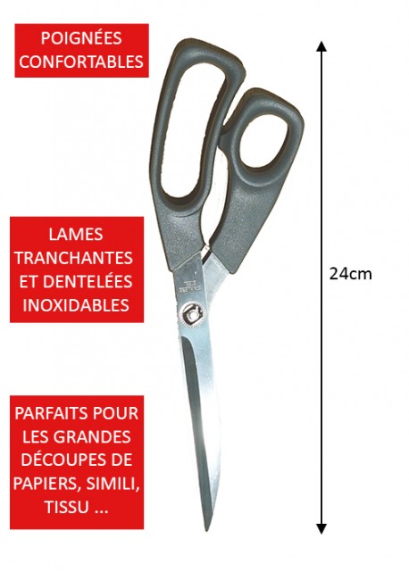 Ciseaux gris grand modèle 24 cm pour droitier et gaucher