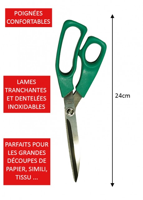 Ciseaux vert grand modèle 24 cm pour droitier et gaucher