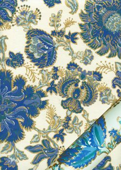 "Papier de coton" Floralies bleu fond ivoire (55x76)