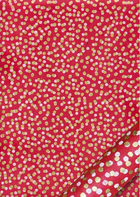 Papier lokta pois superposés or et rose fond rouge (50x75)