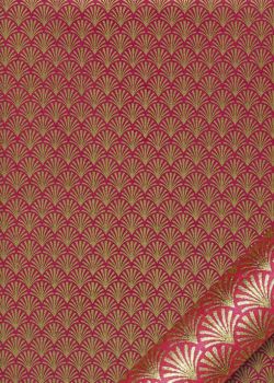 Papier lokta éventails or fond framboise (50x75)