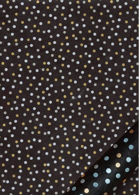 Papier lokta "Cosmos" pois or argent et blanc fond noir (50x75)