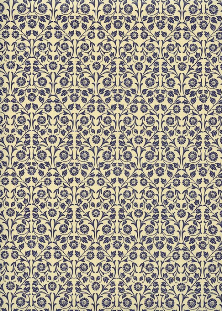 "Varese" fleurs et arabesques bleues fond crème (50x70)