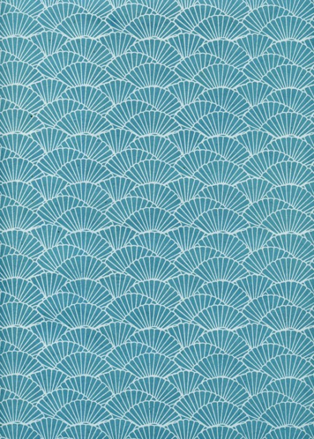 Papier lokta éventail blanc fond turquoise (51x76)