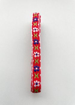 Ruban décoratif fleurs fond rouge (L:2m / l:1cm)