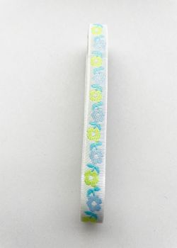 Ruban décoratif fleurs ambiance turquoise (L:2m / l:1cm)