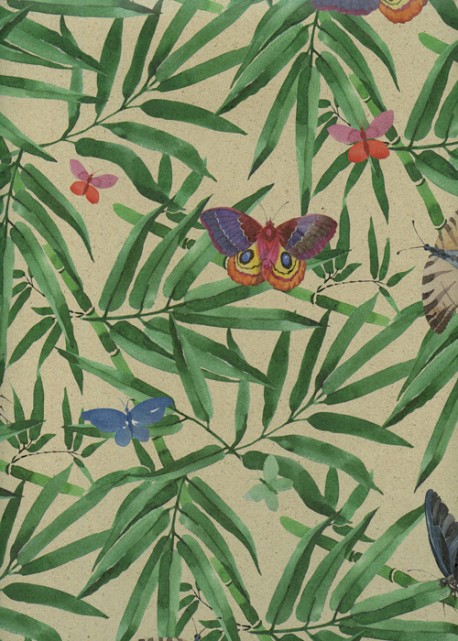 Les papillons dans les bambous fond beige (68x98)