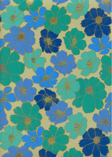"Floral" émeraude, bleu et or (50x70)