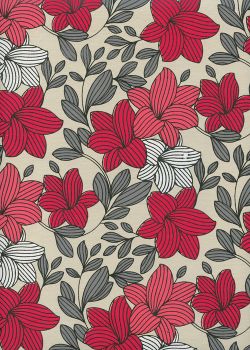 Floral rouge et gris fond lin (50x70)