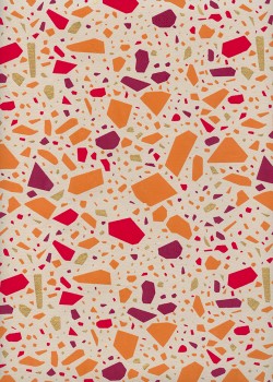 Mosaique orange rouge et or sur fond lin (50x70)