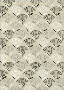 Eventail de fleurs tons gris noir et blanc fond beige (50x70)