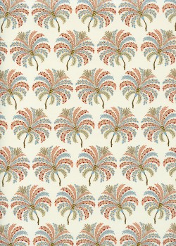 "Savone" corail et bleu réhaussé or (70x100)