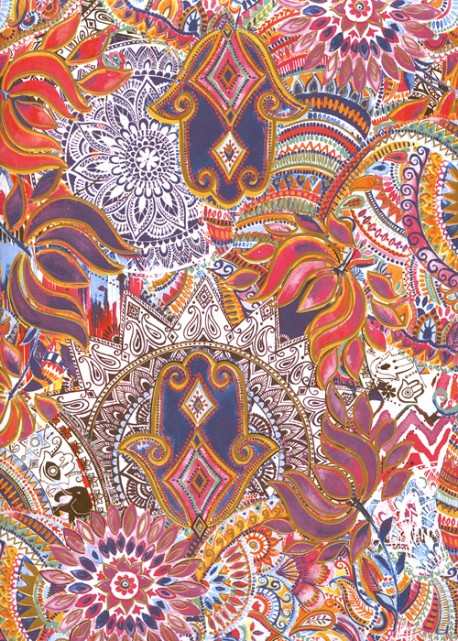 Motifs indiens réhaussé or (50x70)