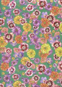 Fleurs d'automne fond vert réhaussé or (50x70)