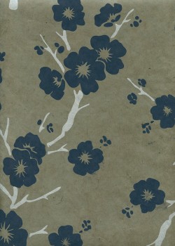 Papier lokta cerisier en fleurs argent et marine bond beige (50x75)