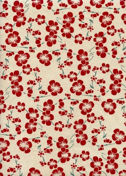 Papier lokta petites fleurs de cerisier rouges fond ivoire (50x75)