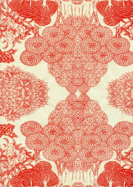 Papier lokta retour des Indes rouge fond naturel (50x75)