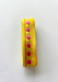 Ruban pois rose et vert fond jaune (2 mètres)